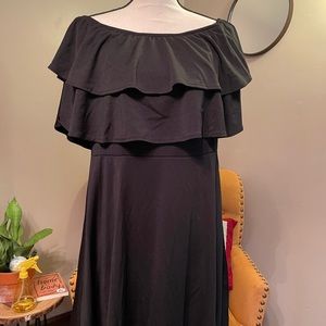 Black ruffle neck dress